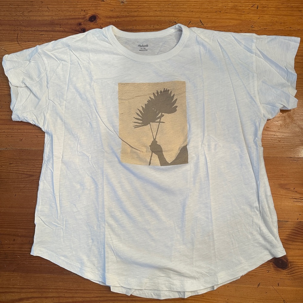 White Graphic T-Shirt with Leaf Design